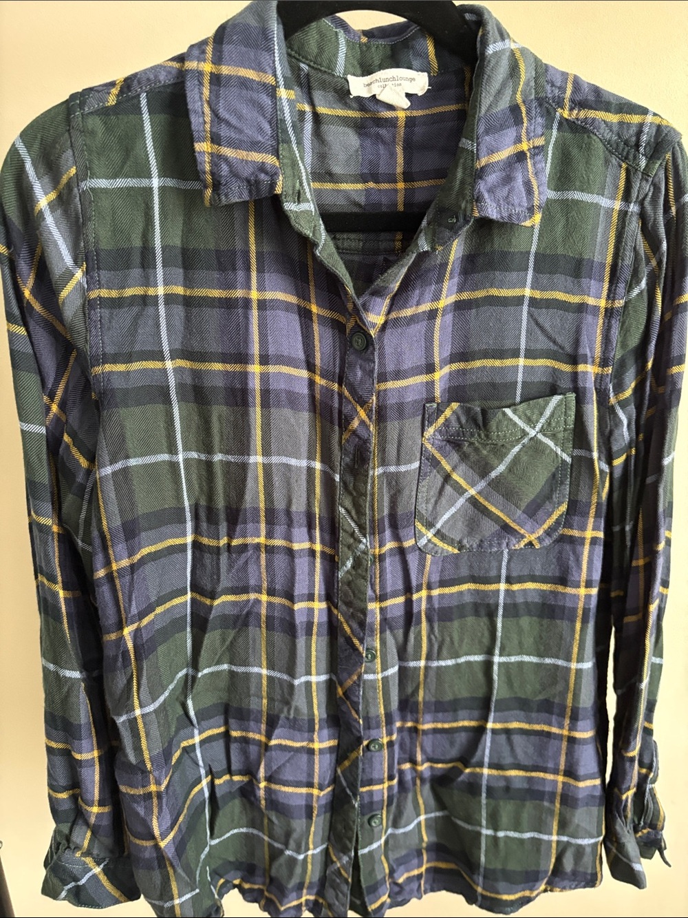 beachlunchlounge Green, Blue & Yellow Plaid Button-Down Shirt